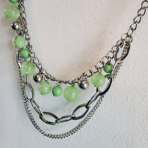 Silver Tone & Green Beads Multi Strand Necklace 💥3 for $24💥 - Picture 3 of 12